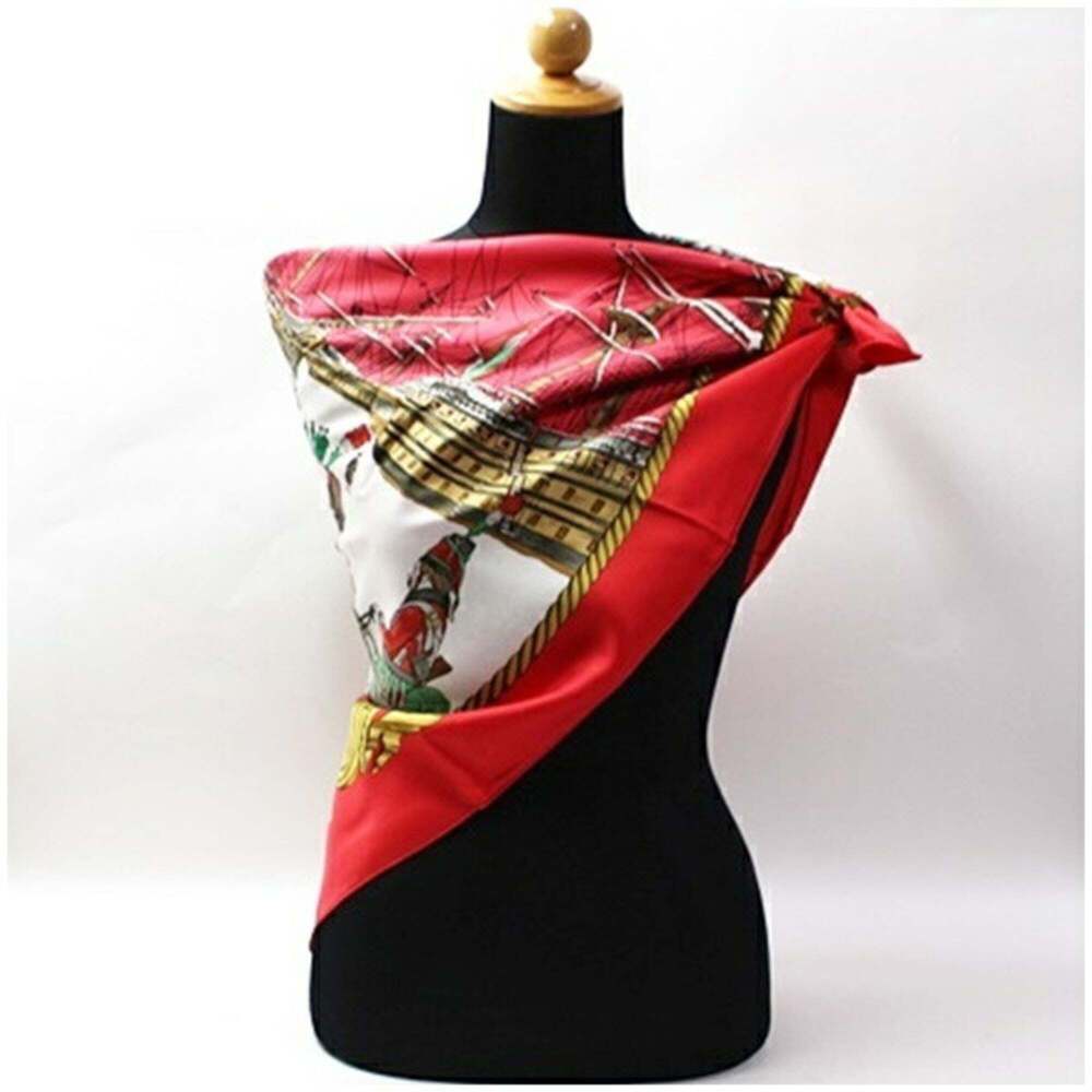 HERMES Red Silk Scarf - Picture 3 of 9